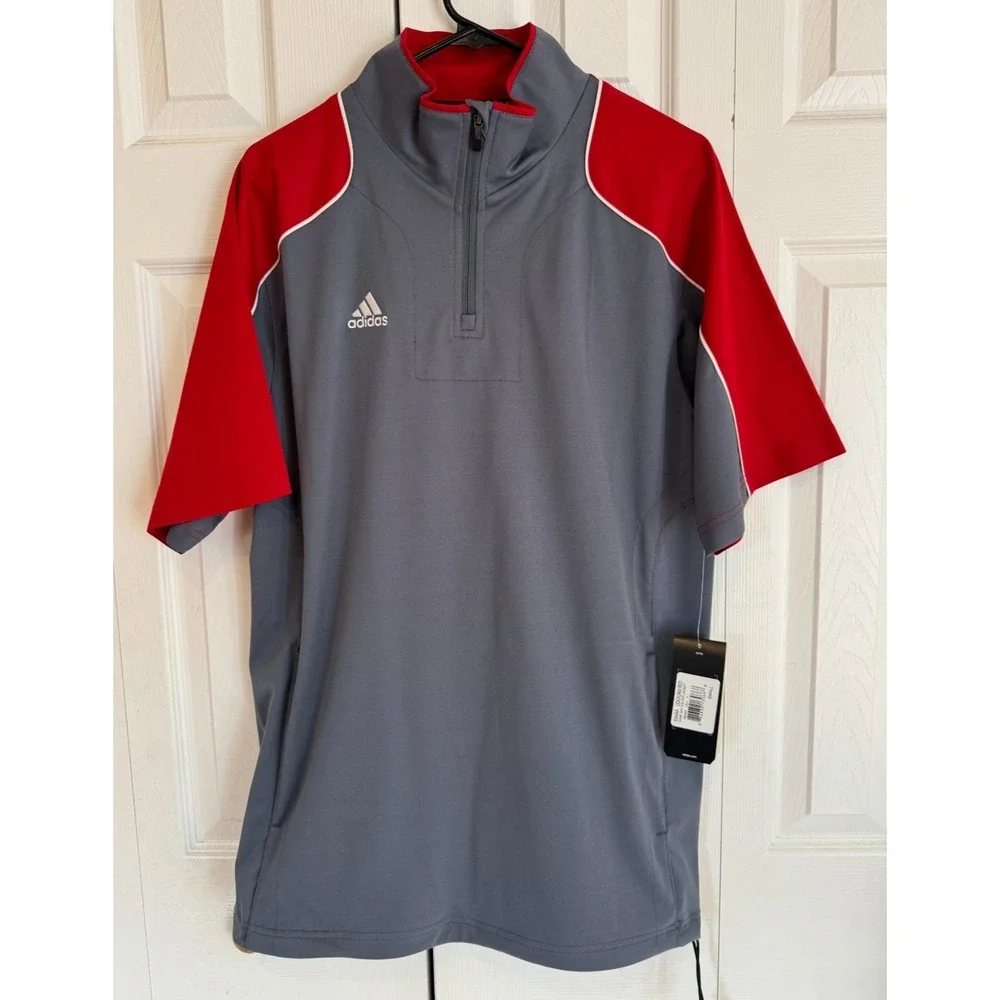 ADIDAS Game Day Short Sleeve Hot Jacket 1/4‎ zip Gray Red Men's Size Small NEW